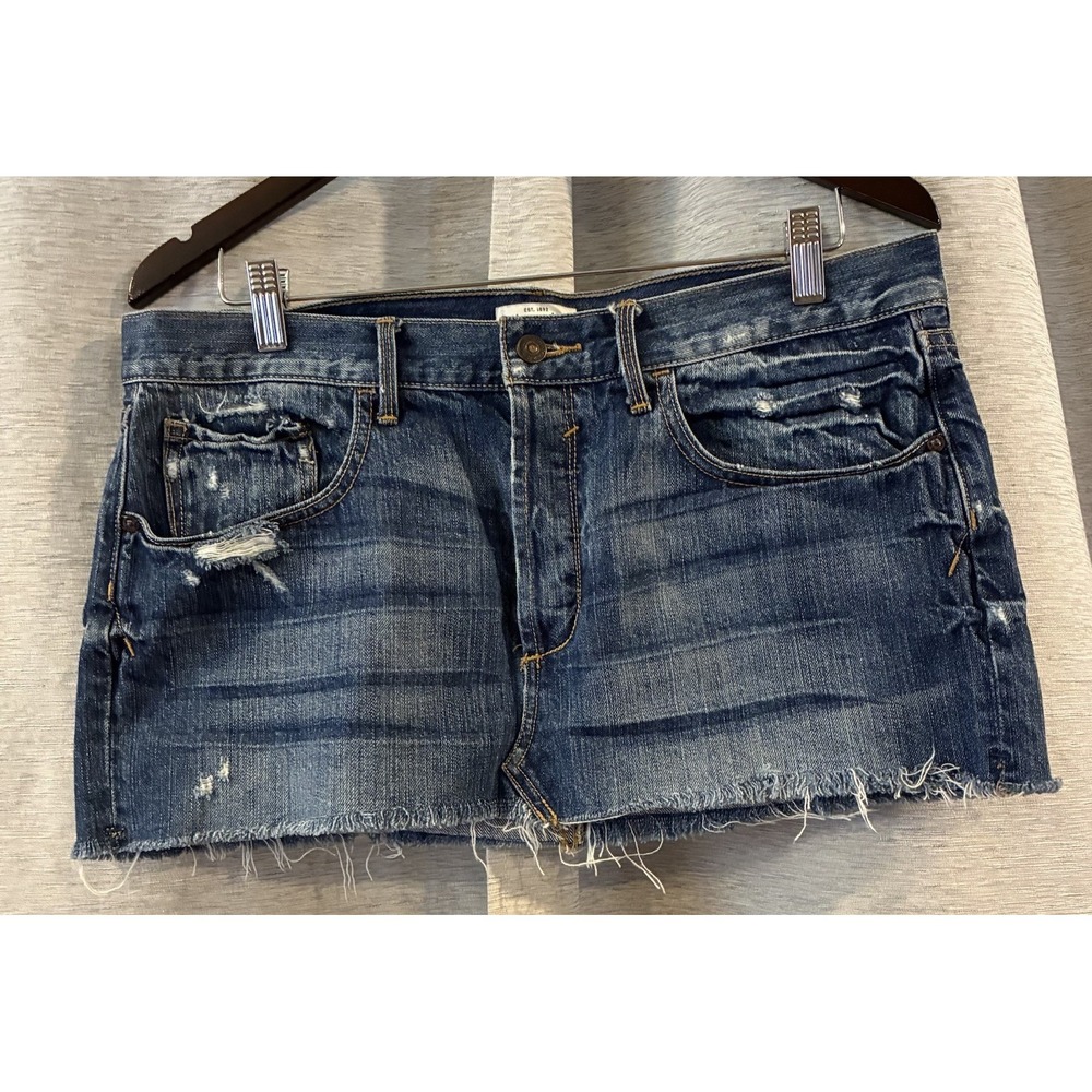 Y2K Abercrombie & Fitch Micro Mini Skirt‎ Size 8 Denim Jean Low Rise Cut Off Vtg
